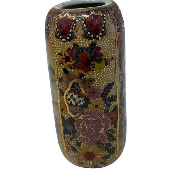 Antique Japanese Satsuma Vase Hand Painted Gilded Geisha Scene 7” - Picture 3 of 6